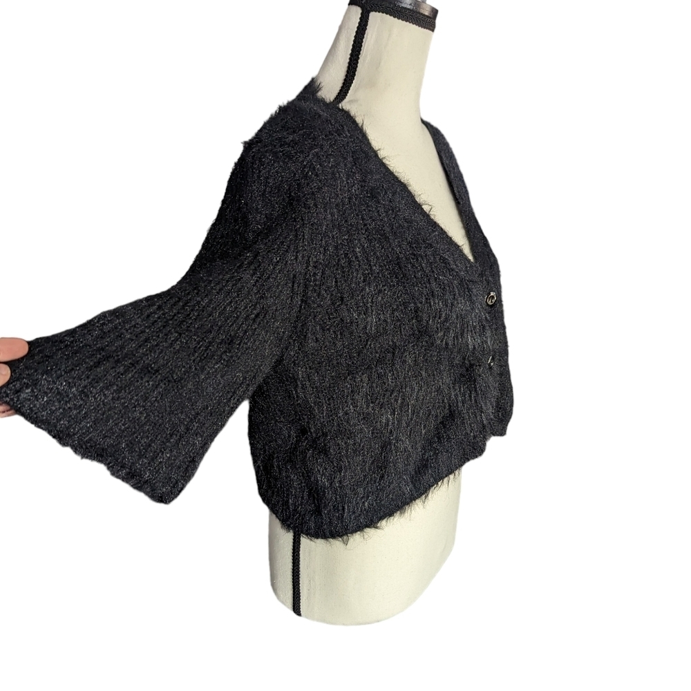 La Femme Cropped Black Sweater - Picture 3 of 8